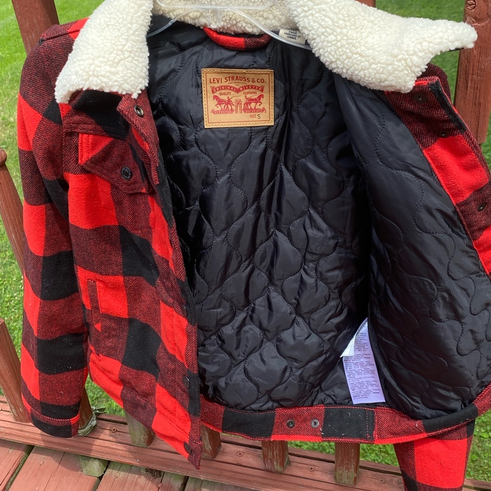 LEVI Red/Black Plaid Jacket Fur Sherpa